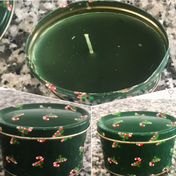 CANDY CANES APPLE CHRISTMAS TIN BOX CANDLE - Picture 1 of 10